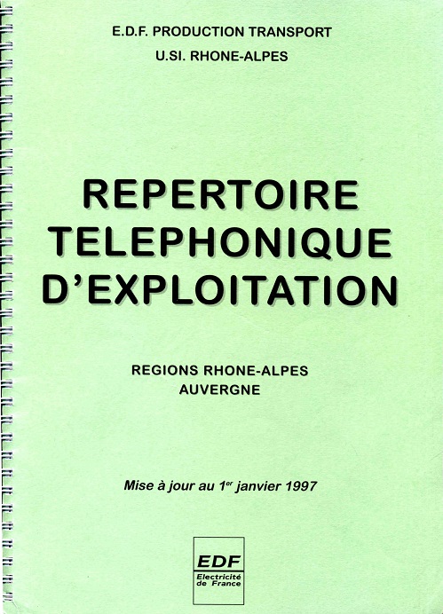 Le répertoire téléphonique d'exploitation de Rhône Alpes Auvergne en1997